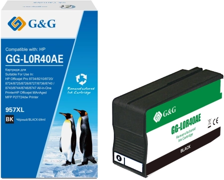 Картридж струйный G&G GG-L0R40AE 957XL черный (73мл) для HP OJ Pro 8734/8210/8720/8724/8725/8726/8727/8736/8740/8743/8744/8746/8747