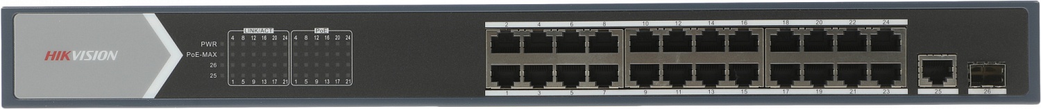 Коммутатор Hikvision DS-3E0526P-E 25x1Гбит/с 1SFP 24PoE+ 270W неуправляемый