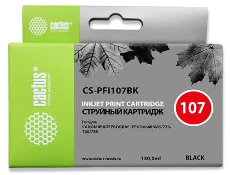 Картридж струйный Cactus CS-PFI107BK PFI-107BK черный (130мл) для Canon IP iPF670/iPF680/iPF685/iPF770/iPF780/iPF785/