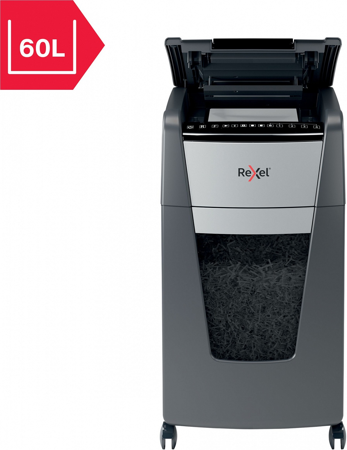 Шредер Rexel Optimum AutoFeed 300X черный с автоподачей (секр.P-4) фрагменты 300лист. 60лтр. скрепки скобы пл.карты