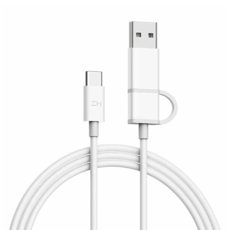 Кабель 2 in 1 USB\Type-C - Type-C ZMI 100см 60Вт 2.1A Материал оплетки TPE (AL311) техпак белый