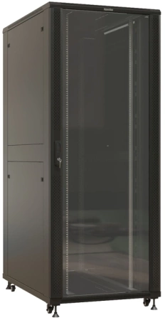 Шкаф коммутационный Hyperline (TTBR-4288-AS-RAL9004) напольный 42U 800x800мм пер.дв.стекл задн.дв.спл.стал.лист 2 бок.пан. 1000кг черный 710мм IP20
