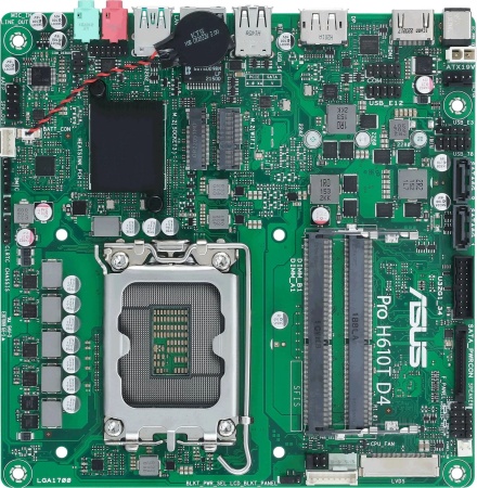 Материнская плата ASUS PRO H610T D4-CSM, LGA1700, H610, 2*DDR4, DP,HDMI, SATA 6.0, M.2, USB 3.2*2, USB 2.0*2,  mITX; 90MB1AM0-M0EAYC