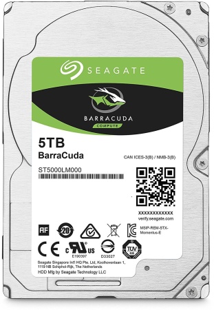 Жесткий диск HDD SATA 2,5" Seagate 5Tb, ST5000LM000, Barracuda 5400 rpm,  128Mb buffer, 15 mm, 1 year