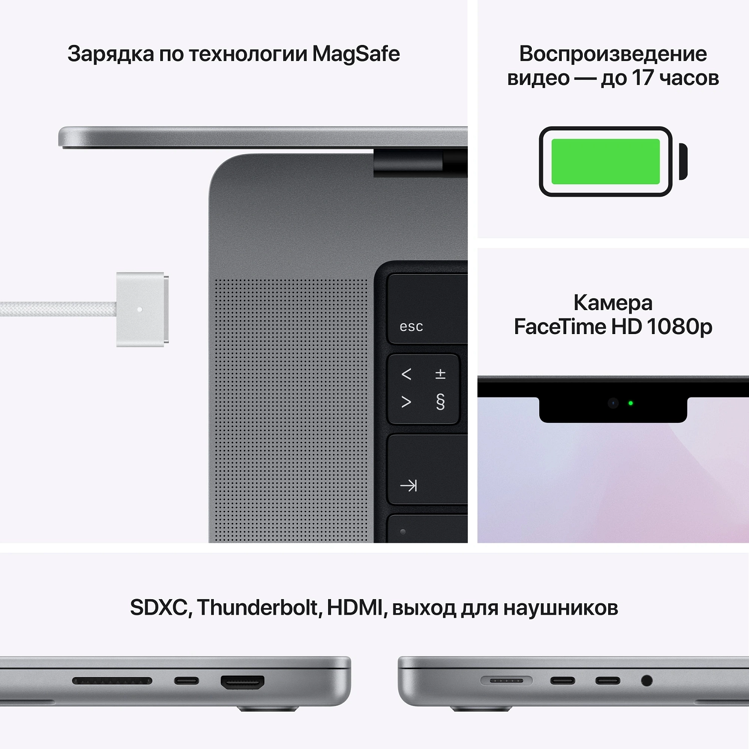 Ноутбук Apple MacBook Pro A2442 M1 Pro 10 core 16Gb SSD1Tb/16 core GPU 14.2" Liquid Retina XDR (3024x1964) macOS grey space WiFi BT Cam (MKGQ3RU/A)