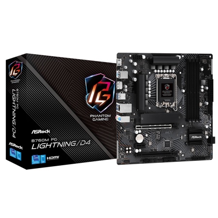 B760M PG LIGHTNING/D4, Socket 1700, Intel®B760, 4xDDR4-3200, HDMI+DP, 2xPCI-Ex16, 1xPCI-Ex1, 4xSATA3(RAID 0/1/5/10), 2xM.2, 8 Ch Audio, GLan, (2+4)xUSB2.0, (3+2)xUSB3.2, (1+0)xUSB3.2 Type-C™, 1xPS/2, mATX, RTL {}