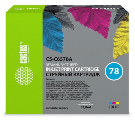 Картридж струйный Cactus CS-C6578A №78 многоцветный (39мл) для HP DJ 916c/920/920c/920cvr/920cw/920cxi/930/930c/930cm/930p/932c/935c/940/940c/940cvr/940cw/940cxi/950/950c/952c/959/959c/960/960c/960cse/960cxi/970/970c/970cse/970cxi/980c/980cxi/990/990c/990