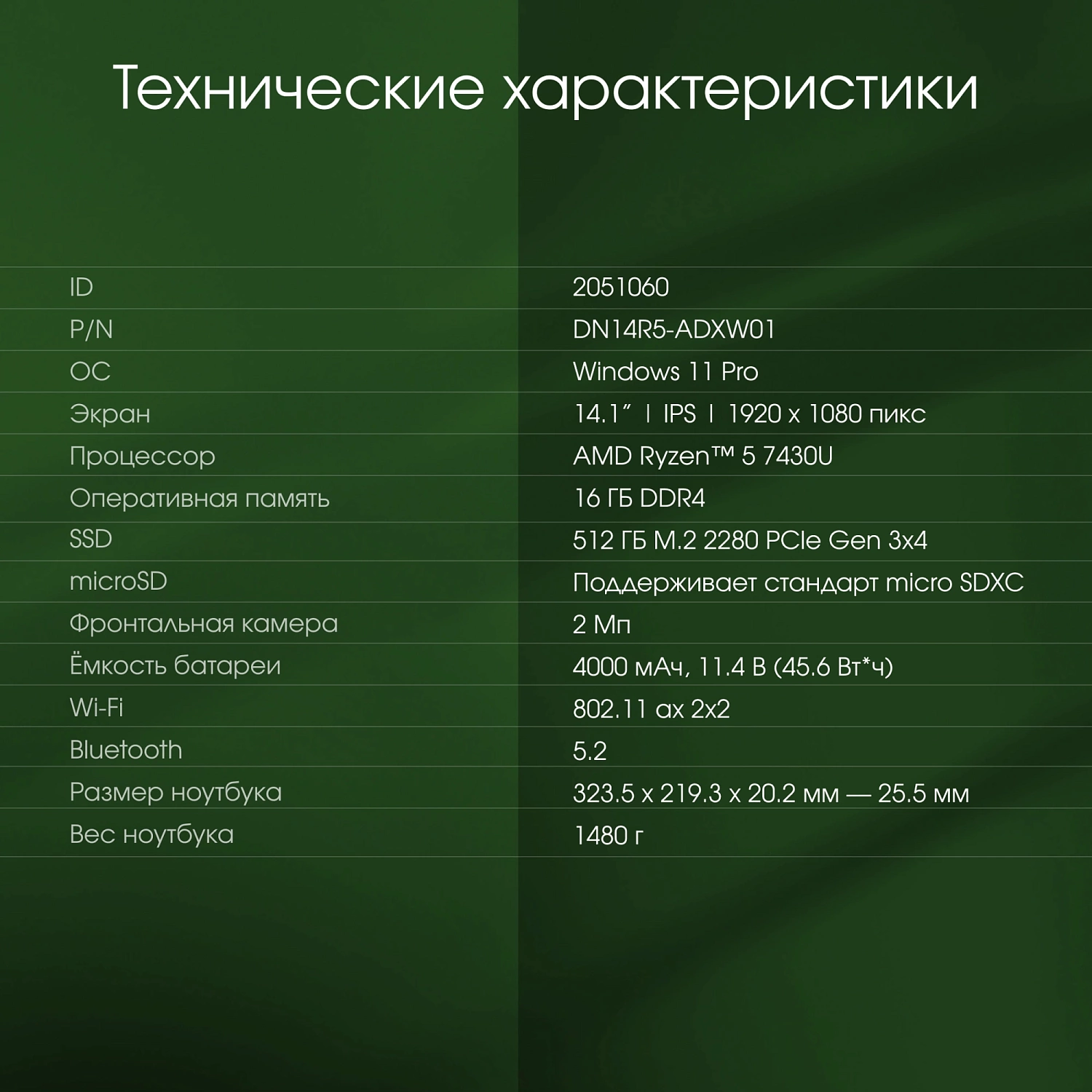 Ноутбук Digma Pro Fortis M Ryzen 5 7430U 16Gb SSD512Gb AMD Radeon Graphics 14.1" IPS FHD (1920x1080) Windows 11 Pro grey WiFi BT Cam 4250mAh (DN14R5-ADXW01)