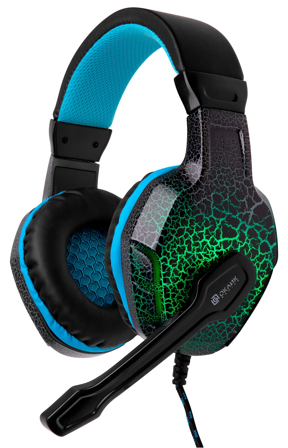 Наушники с микрофоном Оклик HS-L400G ZEUS черный/синий 2.2м мониторные оголовье (359480)