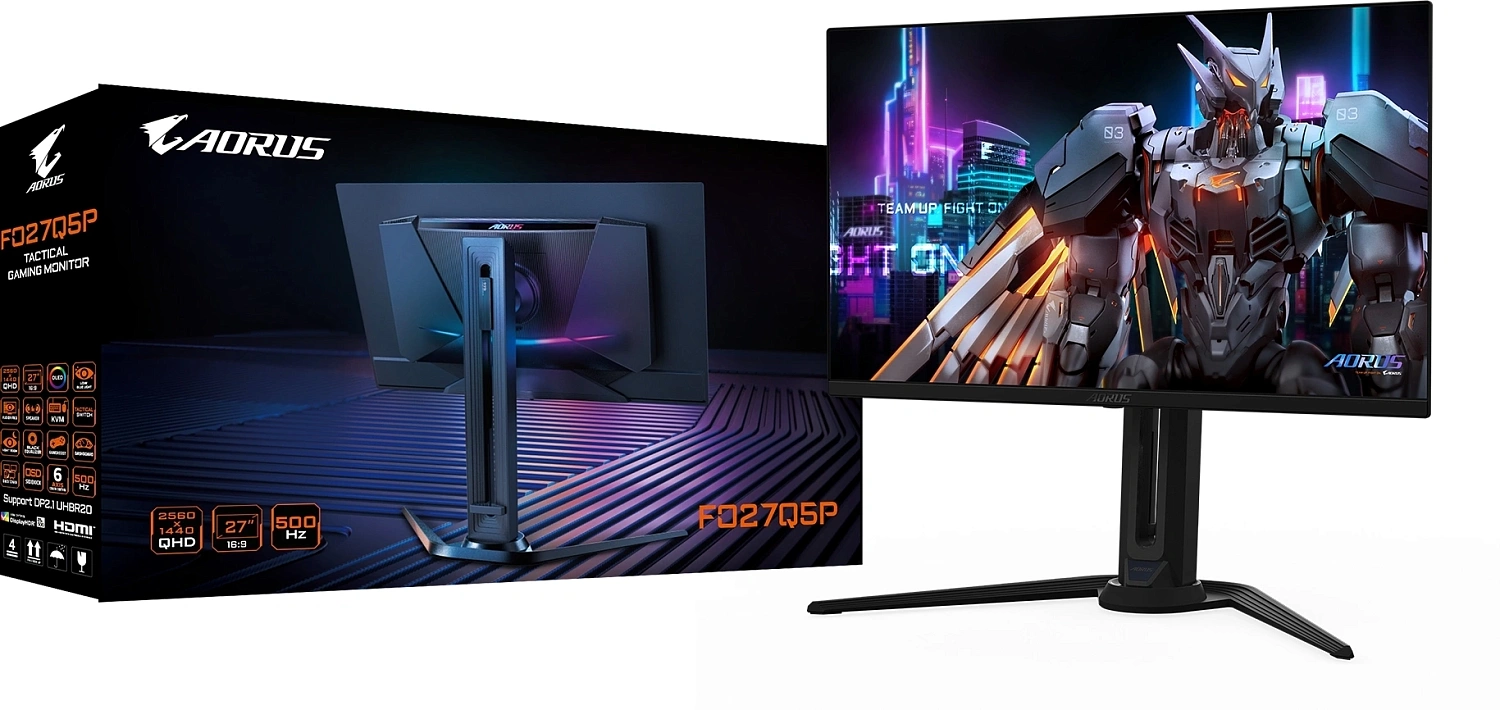 Монитор Gigabyte 27" Aorus FO27Q5P черный OLED LED 16:9 HDMI M/M матовая HAS Piv 1500000:1 250cd 178гр/178гр 2560x1440 500Hz DP 2K USB 6.8кг