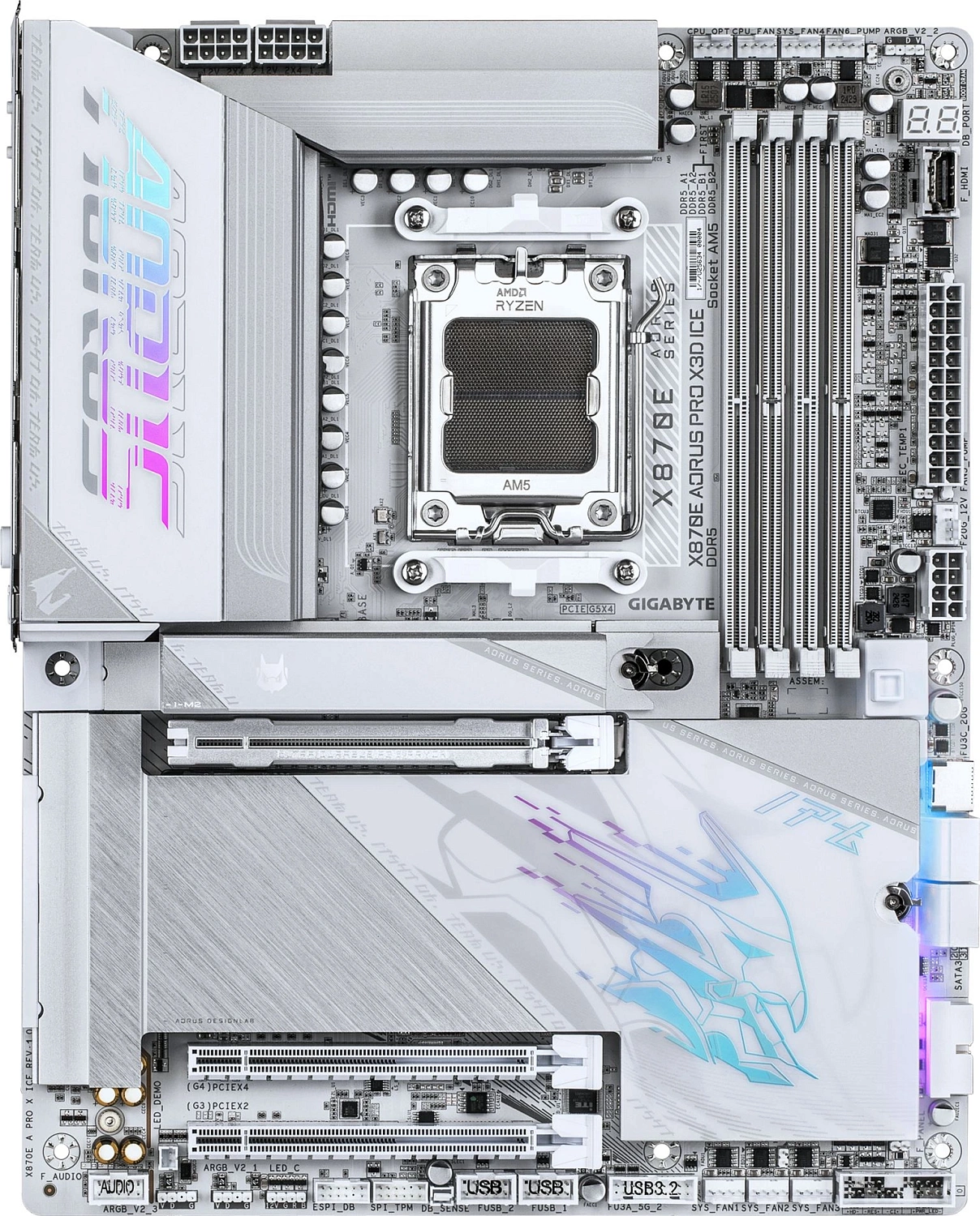 Материнская плата Gigabyte X870E A PRO X ICE Socket AM5 AMD X870E 4xDDR5 ATX AC`97 8ch(7.1) 5Gigabit RAID+HDMI