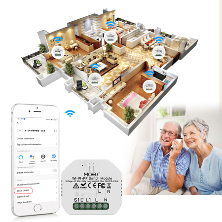 Переключатель Moes Wi-Fi+RF Switch Module модели MS-104