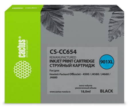 Картридж струйный Cactus CS-CC654 №901 черный (18мл) для HP DJ 4500/J4580/J4660/J4680