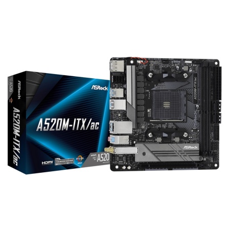 Материнская плата ASROCK A520M-ITX/AC, AM4, A520, 2*DDR4, HDMI+DP, 4xSATA3 6.0 RAID, M.2 Socket, 3xUSB 3.2, Type-C, 2xUSB 2.0, mITX; 90-MXBDG0-A0UAYZ