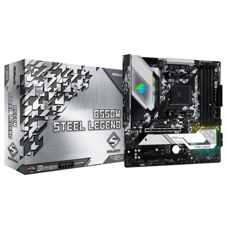 Материнская плата ASROCK B550M STEEL LEGEND, AM4, B550, 4*DDR4, DP+HDMI, 6xSATA3 6.0 (RAID), M.2 Socket, 4xUSB 3.2, Type-C, 2xUSB 2.0, mATX; 90-MXBCU0-A0UAYZ