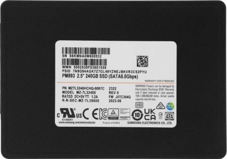 Накопитель SSD Samsung SATA-III 240GB MZ7L3240HCHQ-00B7C PM893 2.5" 1 DWPD