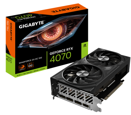 Видеокарта Gigabyte PCI-E 4.0 GV-N4070WF2OC-12GD NVIDIA GeForce RTX 4070 12288Mb 192 GDDR6X 2475/21000 HDMIx1 DPx3 HDCP Ret