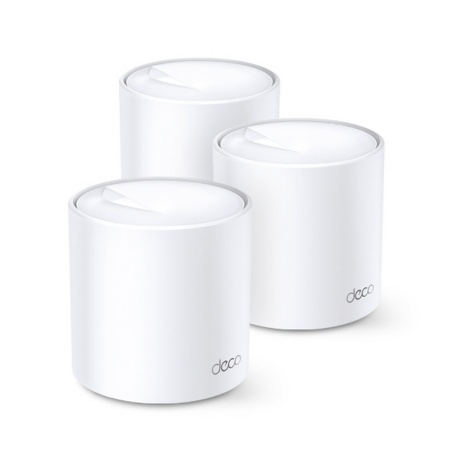 TP-Link Deco X20(3-pack), AX1800 Домашняя Mesh Wi-Fi 6 система, 3 устройства, до 574 Мбит/с на 2,4 ГГц + до 1201 Мбит/с на 5 ГГц, встр. антенны, 2 гиг. порта (WAN/LAN)