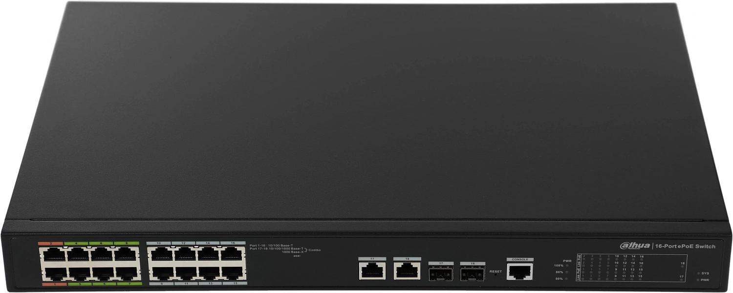 Коммутатор Dahua DH-LR2218-16ET-240 16x100Mb 2G 14PoE+ 240W управляемый