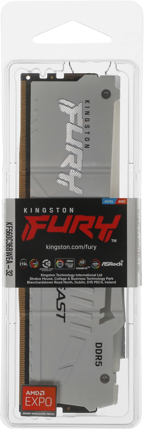 Модуль памяти Kingston 32GB DDR5 6000MHz DIMM FURY Beast White EXPO RGB CL36