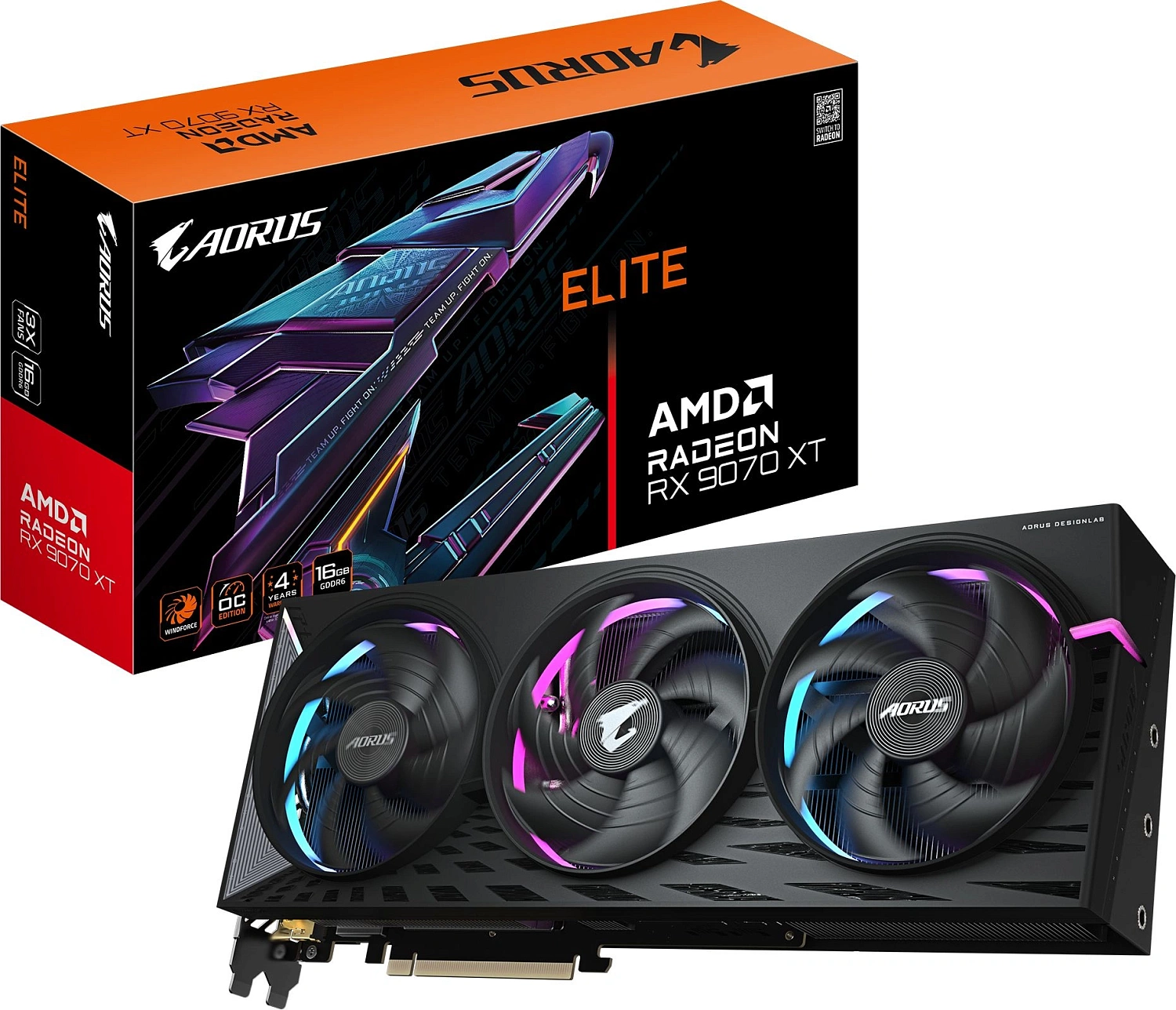 Видеокарта Gigabyte PCI-E 4.0 GV-R9070XT AORUS E-16GD 1.0 AMD Radeon RX 9070XT 16Gb 256bit GDDR6 2175/20000 HDMIx2 DPx2 HDCP Ret
