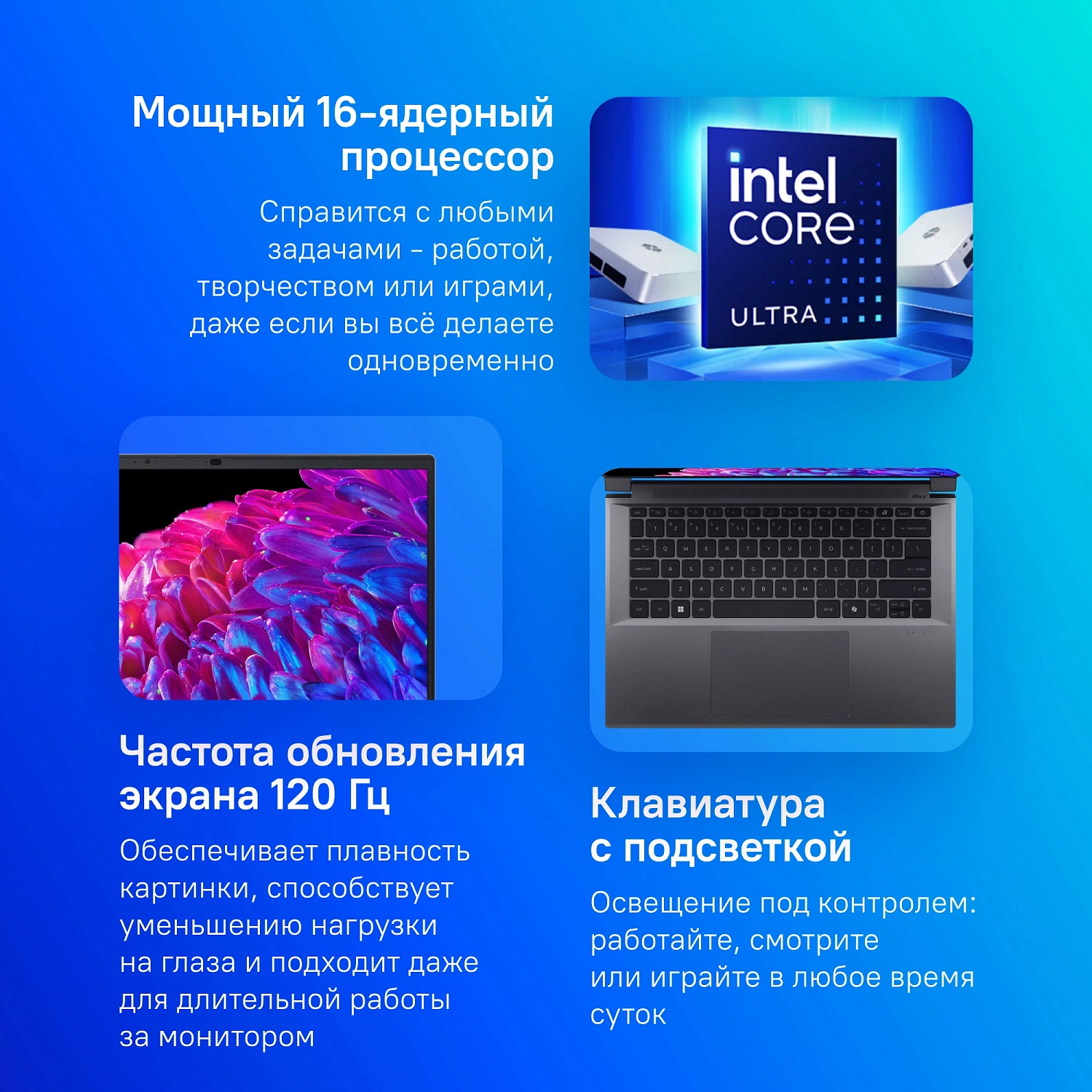 Ноутбук Acer Swift X 14 SFX14-72G-76LG Core Ultra 7 155H 16Gb SSD1Tb NVIDIA GeForce RTX4060 8Gb 14.5" OLED WQXGA+ (2880x1800) noOS metall WiFi BT Cam (NX.KR8CD.001)