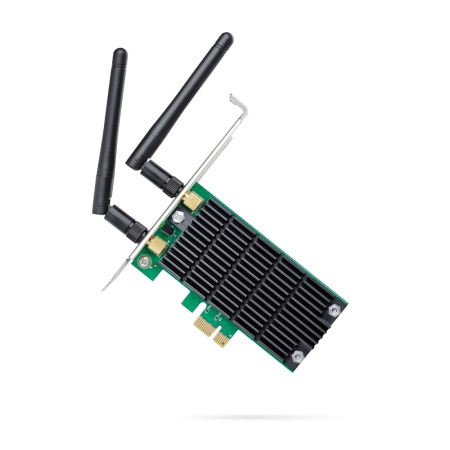 TP-Link Archer T4E, AC1200 Двухдиапазонный Wi-Fi адаптер PCI Express, до 300 Мбит/с на 2,4 ГГц + до 867 Мбит/с на 5 ГГц, 2 внешние антенны с высоким коэффициентом усиления