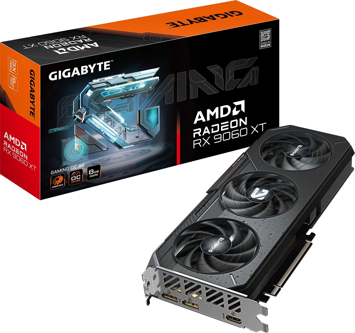 Видеокарта Gigabyte PCI-E 5.0 GV-R9060XTGAMING OC-8GD 1.0 AMD Radeon RX 9060XT 8Gb 256bit GDDR6 2210/20000 HDMIx2 DPx2 HDCP Ret