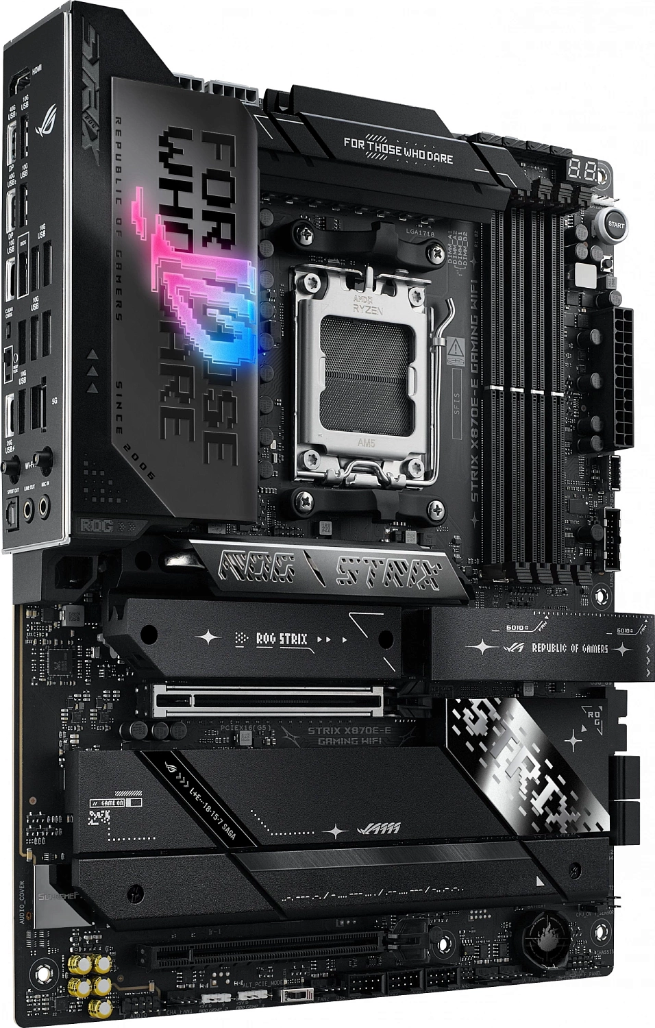 Материнская плата ASUS ROG STRIX X870E-E GAMING WIFI, AM5, X870, 4*DDR5, 4*SATA, 5*M.2, 9*USB 3.2, 2*USB4, 2*Type-C, 2*PCIx16, HDMI, ATX; 90MB1IB0-M0EAY0