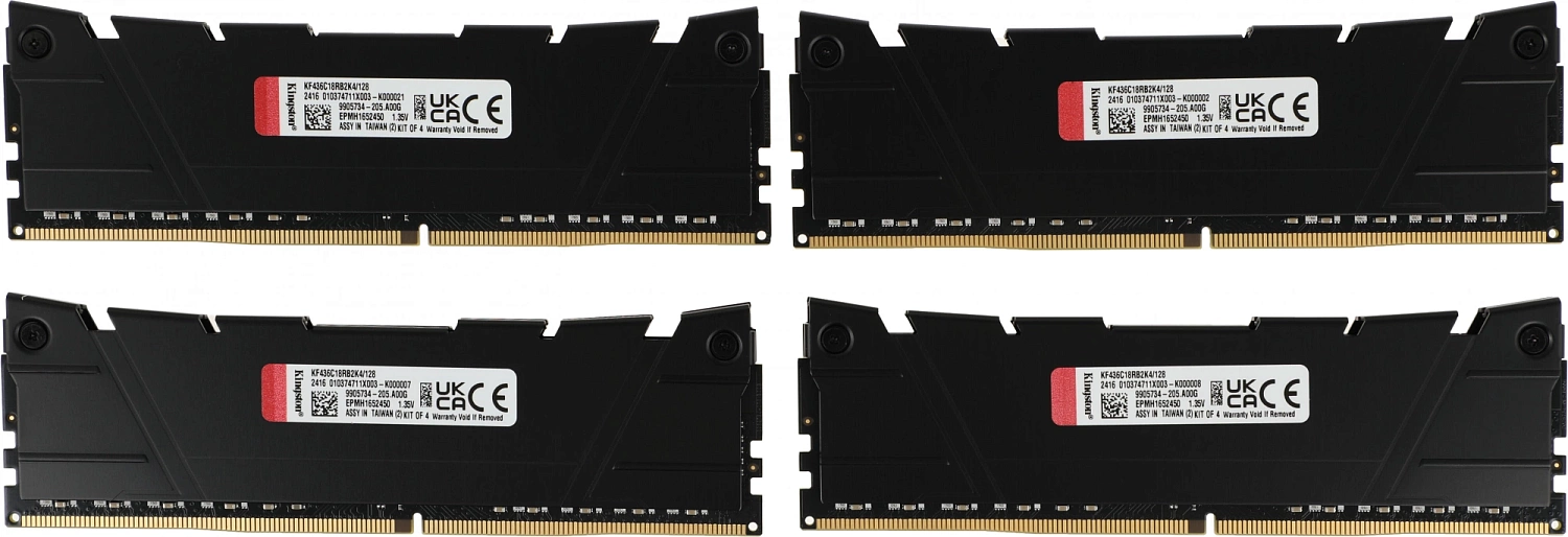 Память DDR4 4x32GB 3600MHz Kingston KF436C18RB2K4/128 Fury Renegade Black RTL Gaming PC4-28800 CL18 DIMM 288-pin 1.35В dual rank с радиатором Ret