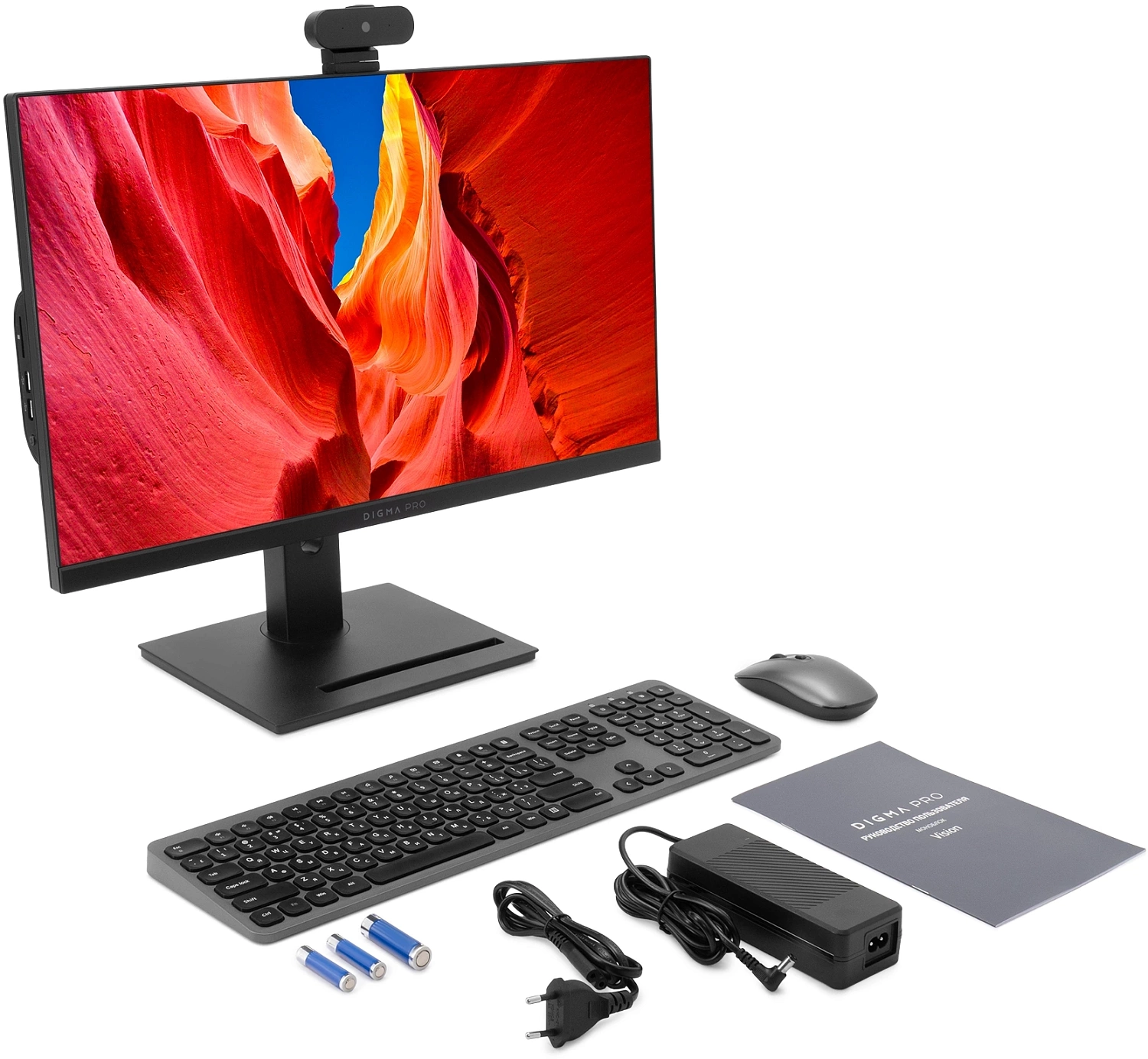 Моноблок Digma Pro Vision 23.8" Full HD Ryzen 3 5425U (1.8) 16Gb SSD512Gb RGr CR Windows 11 Pro Eth WiFi BT 90W клавиатура мышь Cam черный 1920x1080