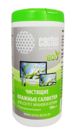 Салфетки Cactus CS-1001PE для экранов и оптики туба 100шт влажных