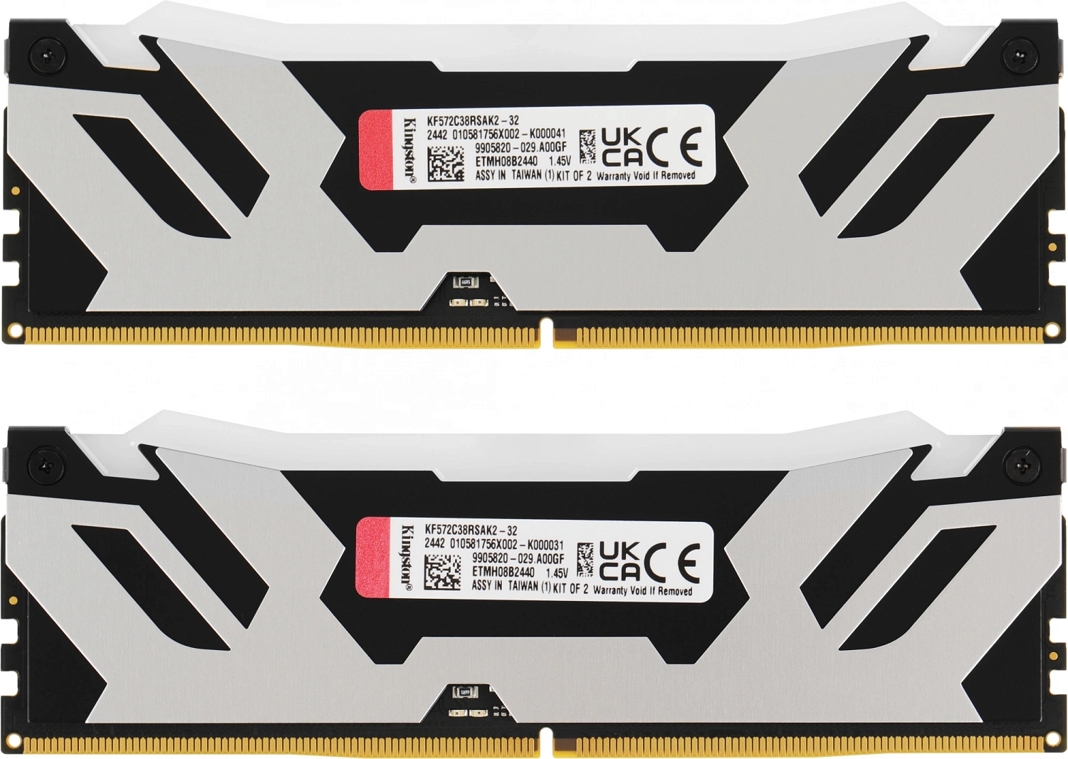Модуль памяти Kingston 32GB DDR5 7200 FURY Renegade Silver RGB Non-ECC Unbuffered DIMM (Kit 2*16gb) 1RX8 38-44-44 1.45V 288-pin 16Gbit