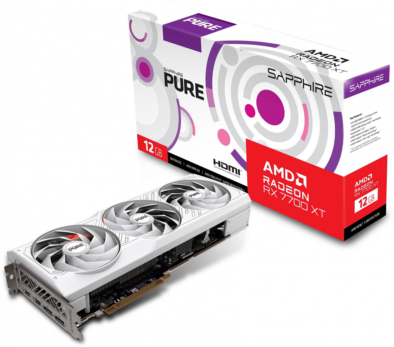 Видеокарта Sapphire PCI-E 4.0 11335-03-20G PURE RX 7700 XT GAMING OC AMD Radeon RX 7700XT 12288Mb 192 GDDR6 2226/18000 HDMIx2 DPx2 HDCP Ret