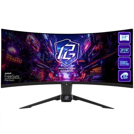 Монитор 34" ASRock Phantom Gaming PG34QRT2B Black (VA, 3440x1440, 2xHDMI+2xDP, 1 ms, 178°/178°, 500 cd/m, 3000:1, 180Hz, HDR400, MM, Curved 1500R, Height adjustment)