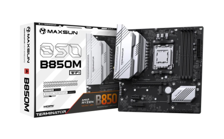 Материнская плата MAXSUN MS-Terminator B850M WIFI, AM5, B850, 4*DDR5, 4*SATA 3.0, 2*M.2, USB 3.2, USB 2.0, Type-C, 1*PCIE 16, 1*PCIE 4, 1*PCIE 1, HDMI+DP, mATX