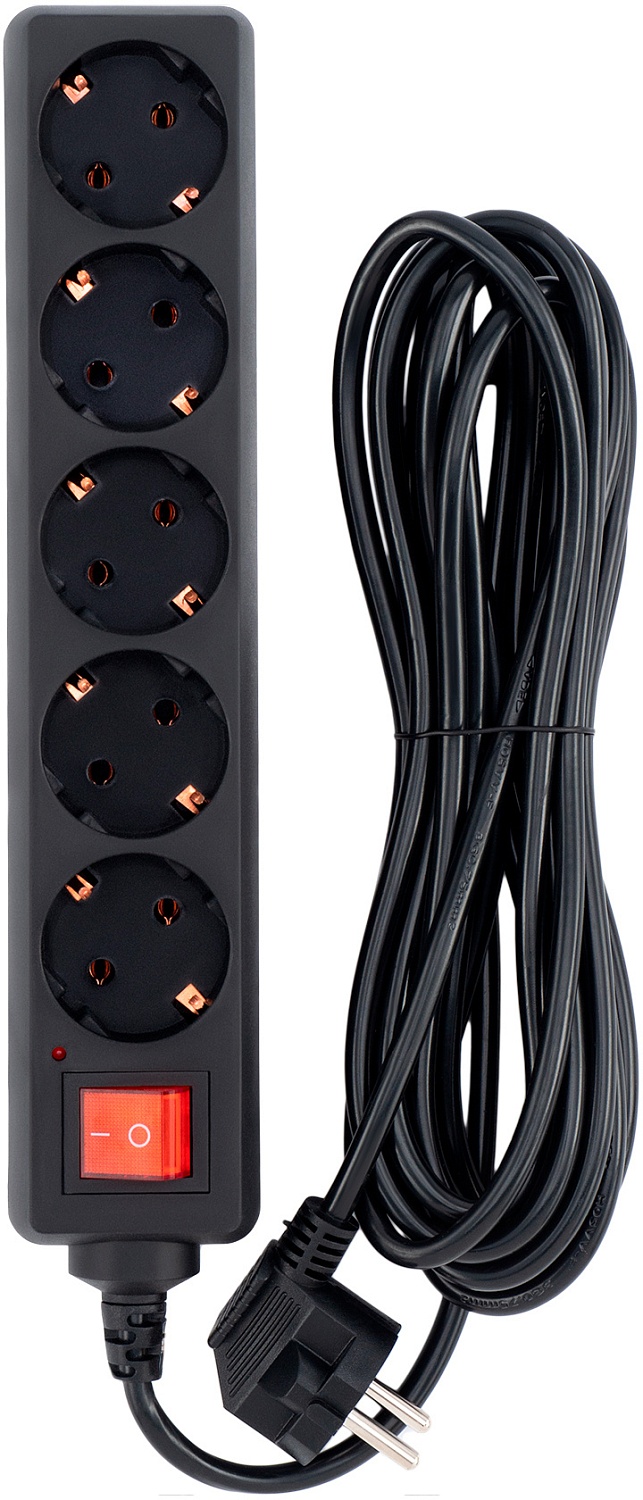 Сетевой фильтр SunWind SW-SP55-B 5м (5 розеток) черный (коробка)