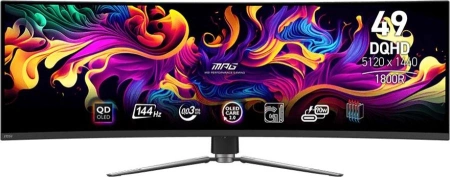 Монитор MSI 49" MPG 491CQP QD-OLED черный OLED LED 0.05ms 32:9 HDMI M/M матовая HAS Piv 1000cd 5120x1440 144Hz DP FHD USB 12.2кг