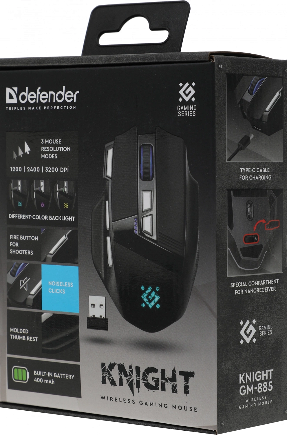 Мышь Defender Knight GM-885 черный оптическая 3200dpi silent беспров. USB 7but (52885) Мышь Defender Knight GM-885 черный оптическая 3200dpi silent беспров. USB 7but (52885)