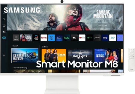 Монитор Samsung 32" Smart monitor M8 S32CM801UI VA 3840x2160 4ms 400cd 3000:1 178/178 HDMI USB-C USB-hub MM Camera SmartTizen 60Hz HDR10+ sRGB 99% HAS Pivot WiFi5 Bluetooth5.2 VESA White