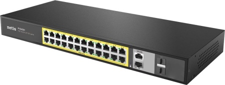 Коммутатор Netis P124GH (L2) 24x100Мбит/с 2x1Гбит/с 1xКомбо(1000BASE-T/SFP) 1SFP 24PoE 24PoE+ 360W неуправляемый