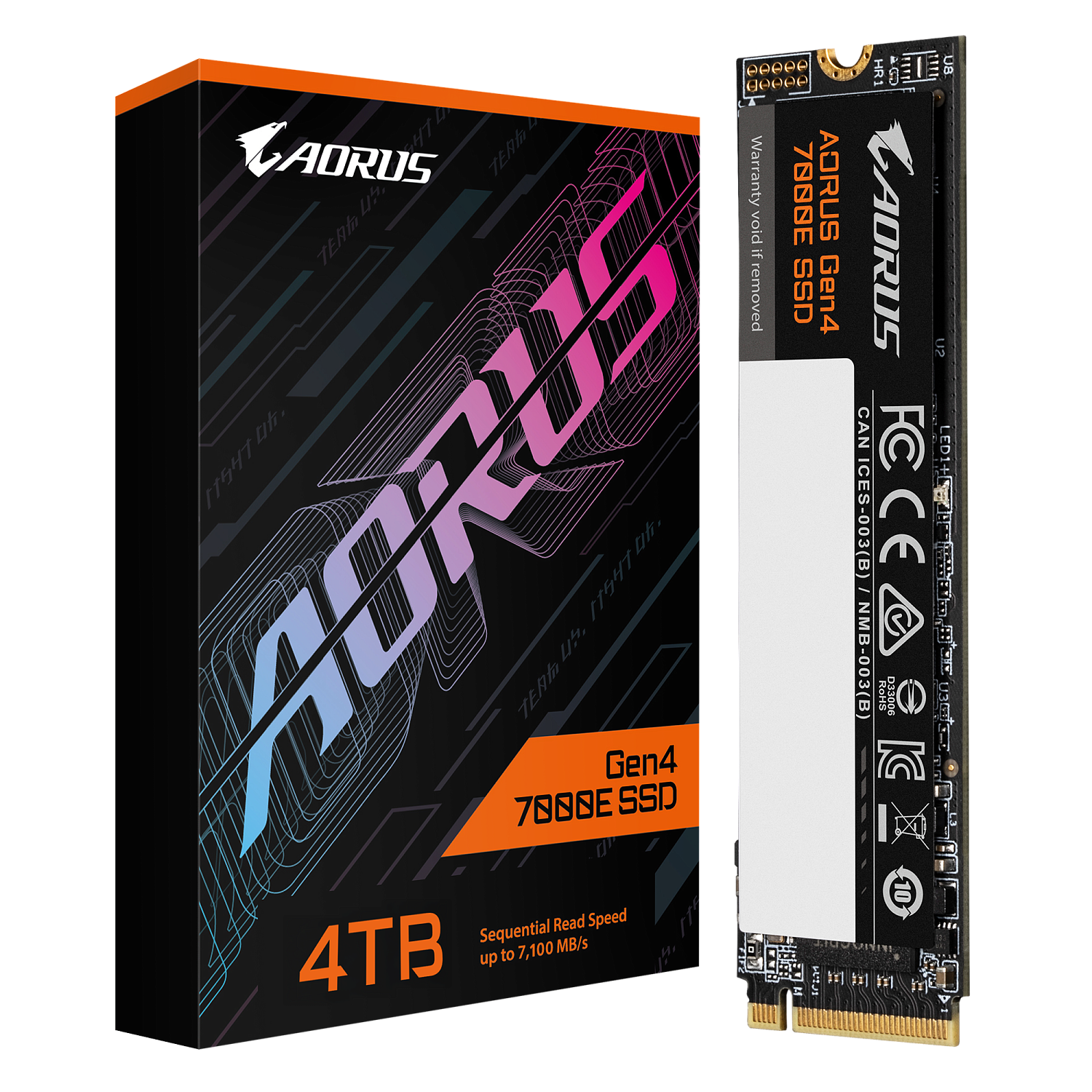 Твердотельный накопитель SSD AORUS M.2 2280 4TB AORUS 7000E Client SSD PCIe Gen4x4 with NVMe, 7100/6500, MTBF 1.6M, 3D TLC NAND, 3000TBW, 0,41DWPD, RTL