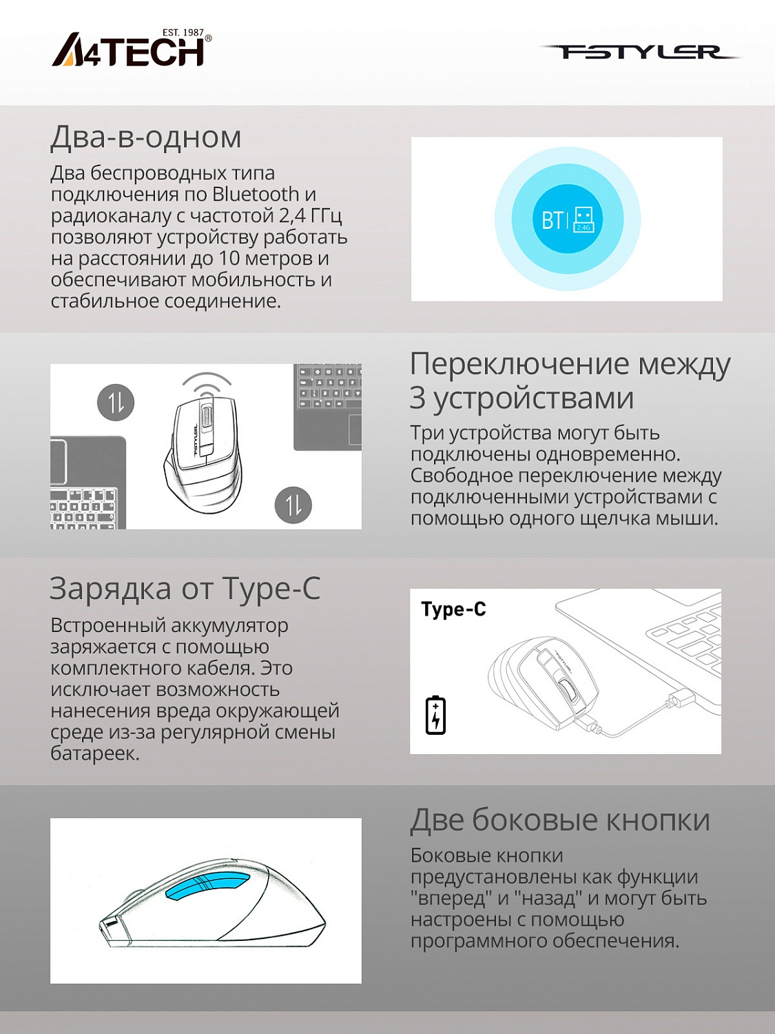 Мышь A4Tech Fstyler FB35C белый оптическая (2400dpi) беспроводная BT/Radio USB (6but) Мышь A4Tech Fstyler FB35C белый оптическая (2400dpi) беспроводная BT/Radio USB (6but)