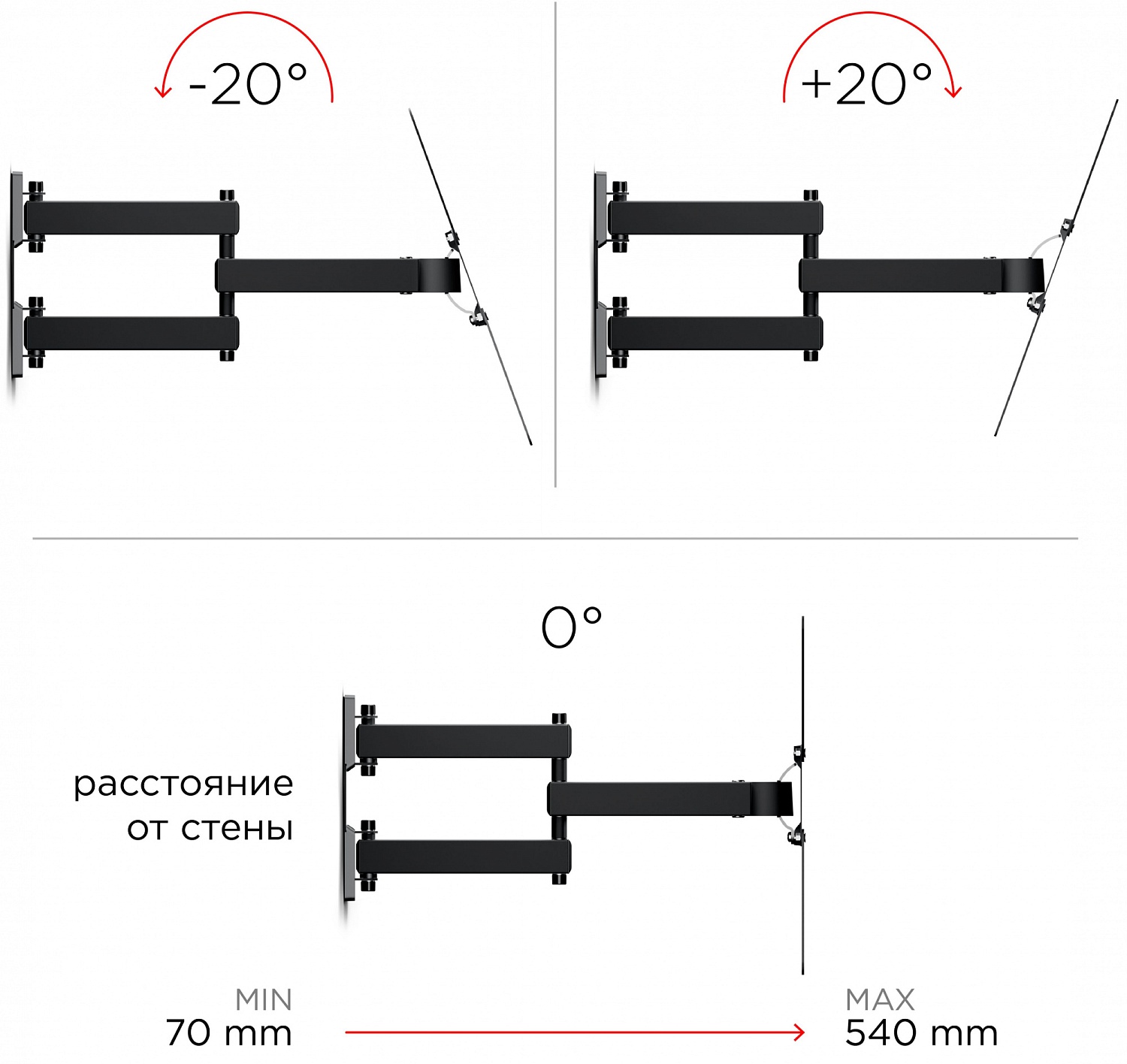 Кронштейн для телевизора Holder LCD-5566-B черный 32"-55" макс.45кг настенный поворотно-выдвижной и наклонный