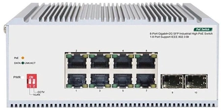 Коммутатор ORIGO Unmanaged Industrial Switch 8x1000Base-T PoE, 2x1000Base-X SFP, PoE Budget 185W, Surge 4KV, -40 to 75°C