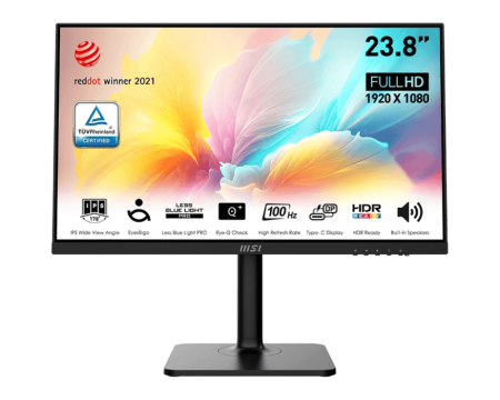 Монитор MSI PRO MP2412P 23.8" 16:9 FHD(1920x1080) IPS Flat,1ms(MPRT),1000:1,100M:1,300nit,178/178,HDMI 1.4,USB-C,Speaker,Tilt,Swivel,Height,Pivot,VESA,100Hz,Black,1y war-ty