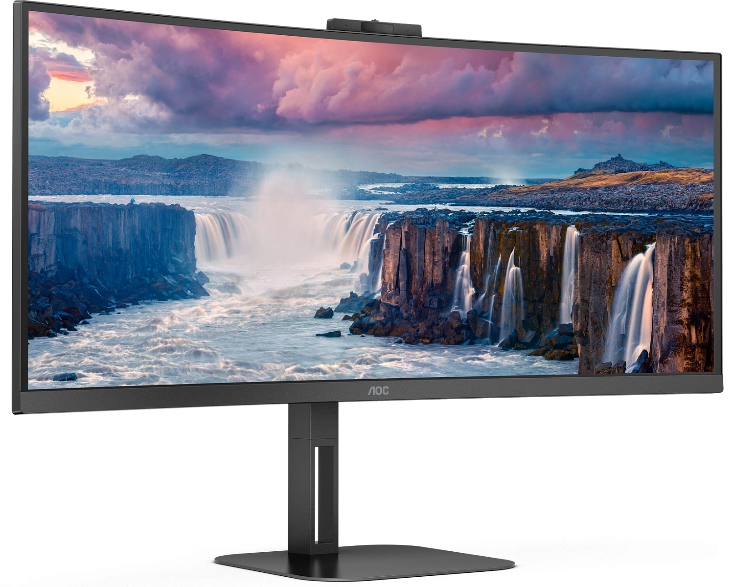 Монитор 34" AOC CU34V5CW Curved 3440x1440 100Гц VA LED 16:9 4(1)ms HDMI DP USB-C/4xUSB3.2 20M:1 3000:1 178/178 300cd WebcamTilt HAS Swivel Speakers 2*5W Black