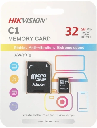 Флеш карта microSDHC 32GB Hikvision HIKSEMI HS-TF-C1 32G + adapter