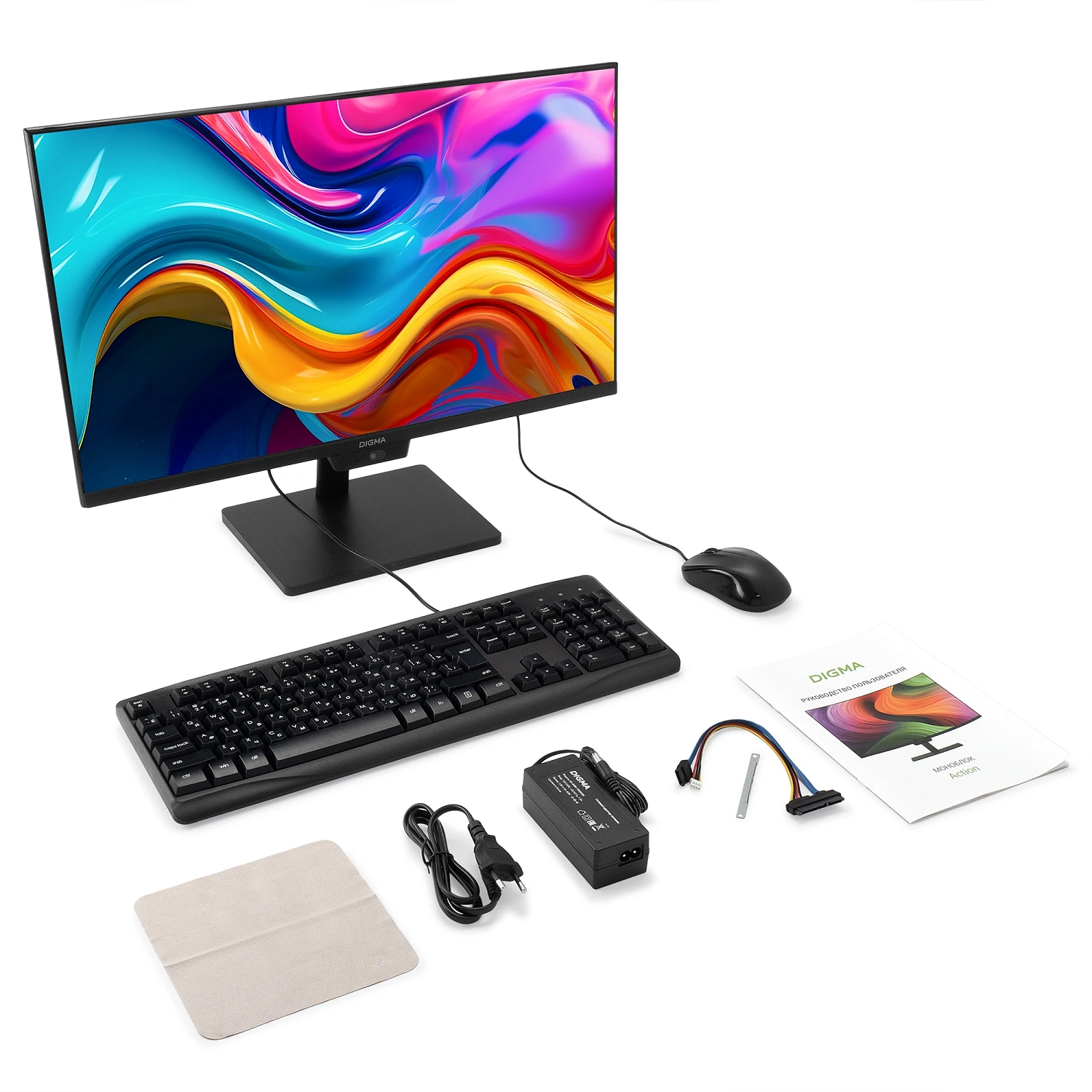 Моноблок Digma Action 23.8" Full HD N95 (1.7) 8Gb SSD256Gb UHDG 600 CR Windows 11 Pro GbitEth WiFi BT 36W клавиатура мышь Cam черный 1920x1080