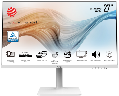 Монитор MSI 27" Modern MD272QPW белый IPS LED 16:9 HDMI M/M матовая HAS Piv 250cd 178гр/178гр 2560x1440 75Hz DP 2K USB 5.85кг